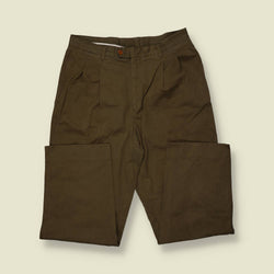 1980s | Norton & Wilson | Pleated Cotton Trousers | Olive - w34