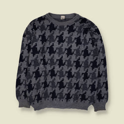1980s | Houndstooth Jumper | Grey/Navy - L