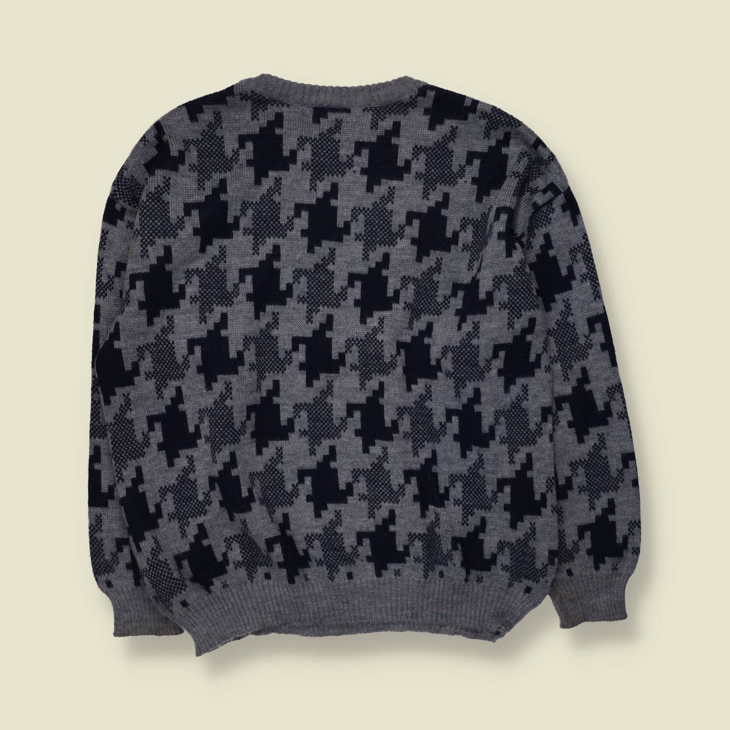 1980s | Houndstooth Jumper | Grey/Navy - L