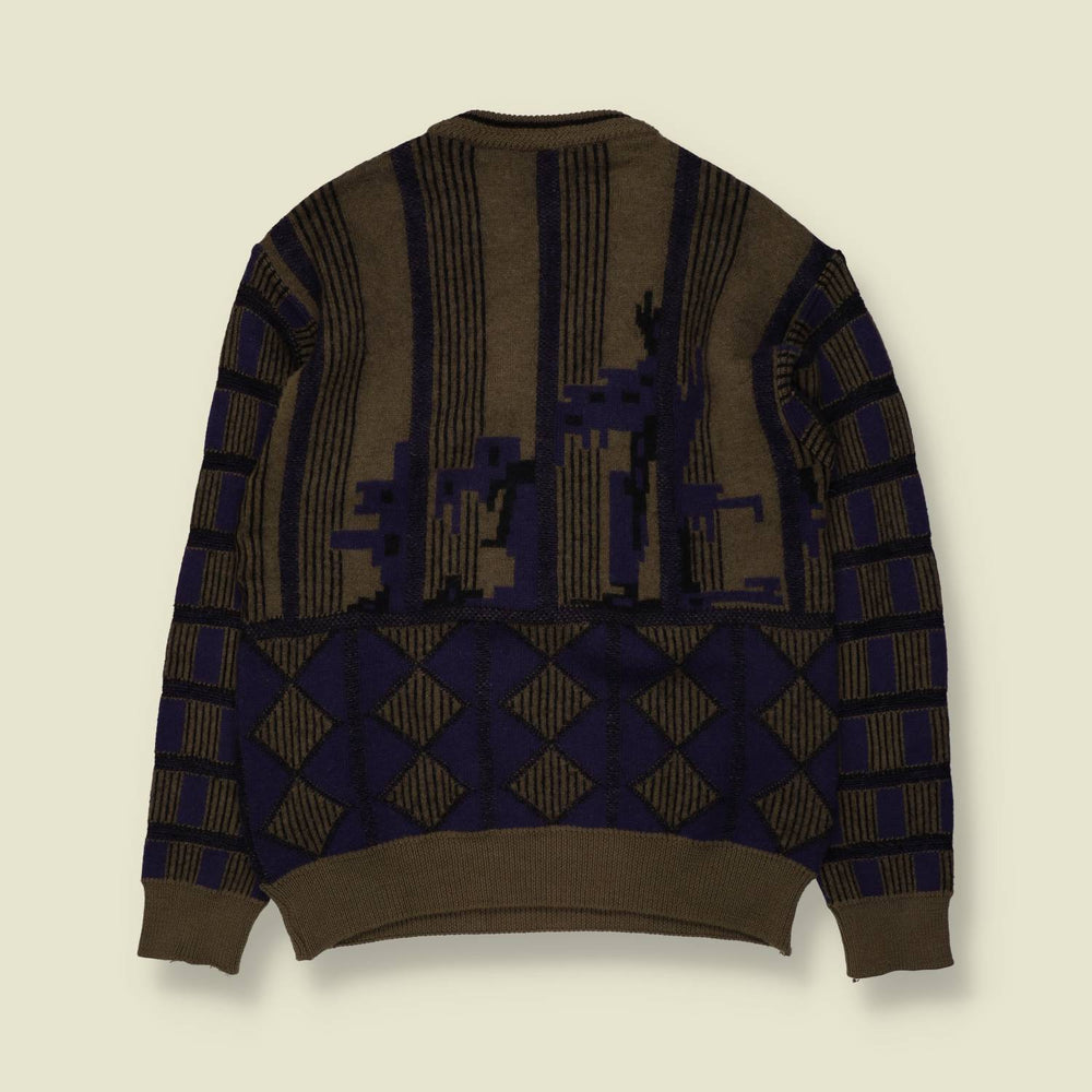 1980s | Von Ehr | Abstract Diamond Jumper | Khaki/Navy - XS