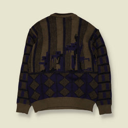 1980s | Von Ehr | Abstract Diamond Jumper | Khaki/Navy - XS