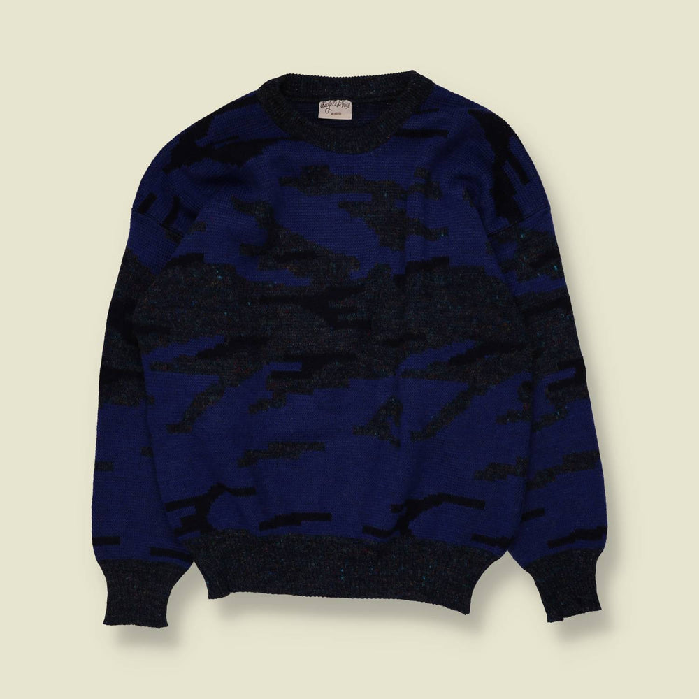 1980s | Angelo Litrico | Abstract Camo Jumper | Blue/Black - M