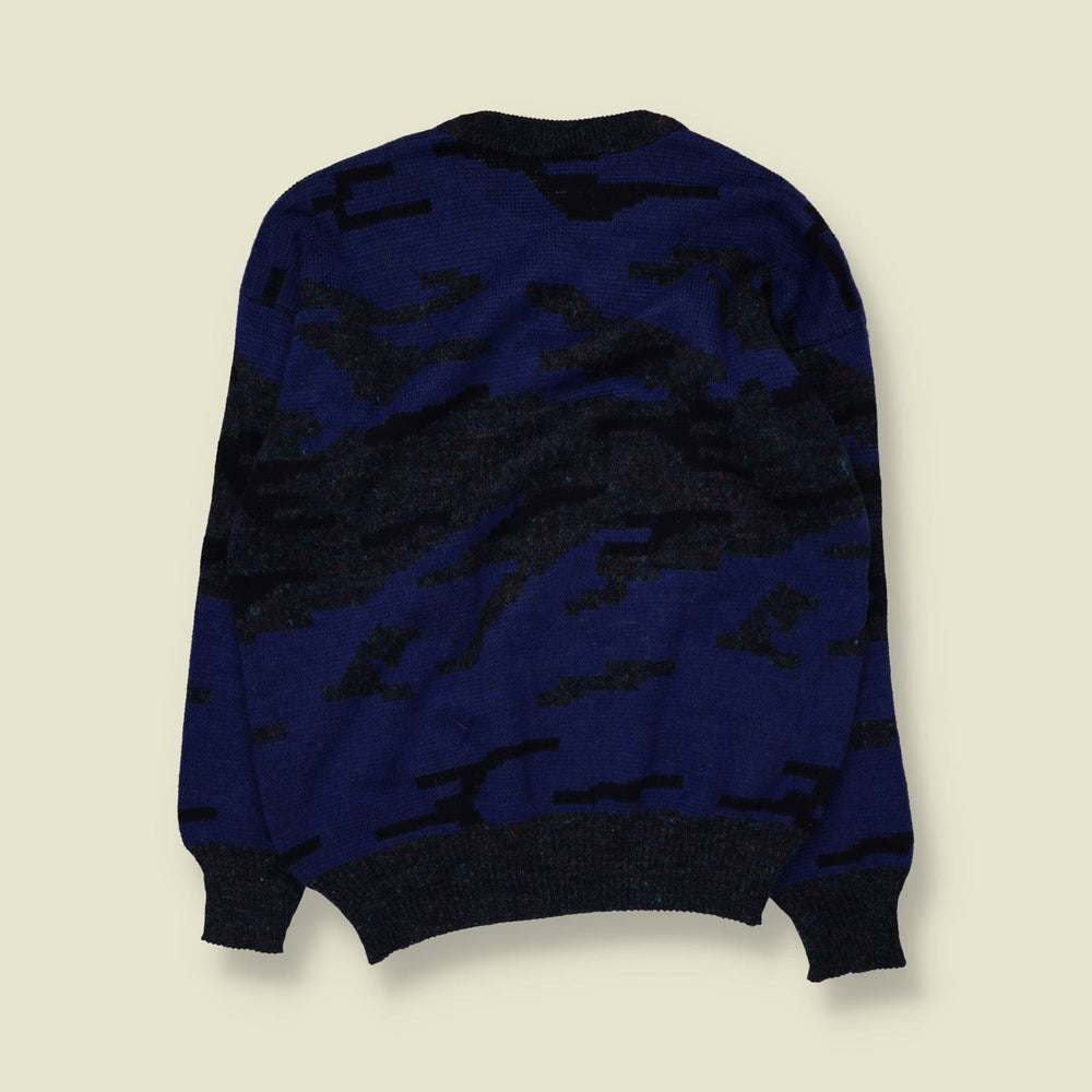 1980s | Angelo Litrico | Abstract Camo Jumper | Blue/Black - M