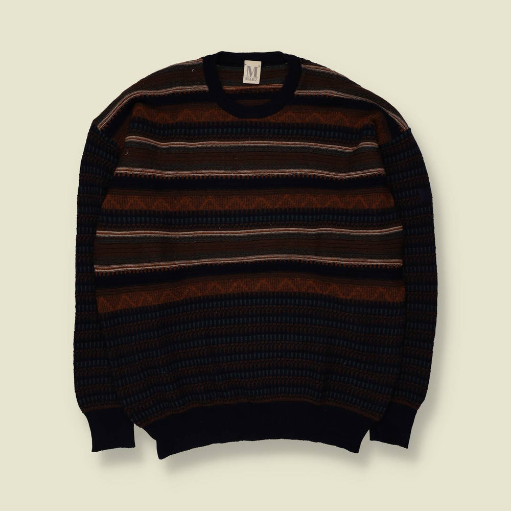 1980s | M Marz | Fair Isle Jumper | Brown/Navy - XL