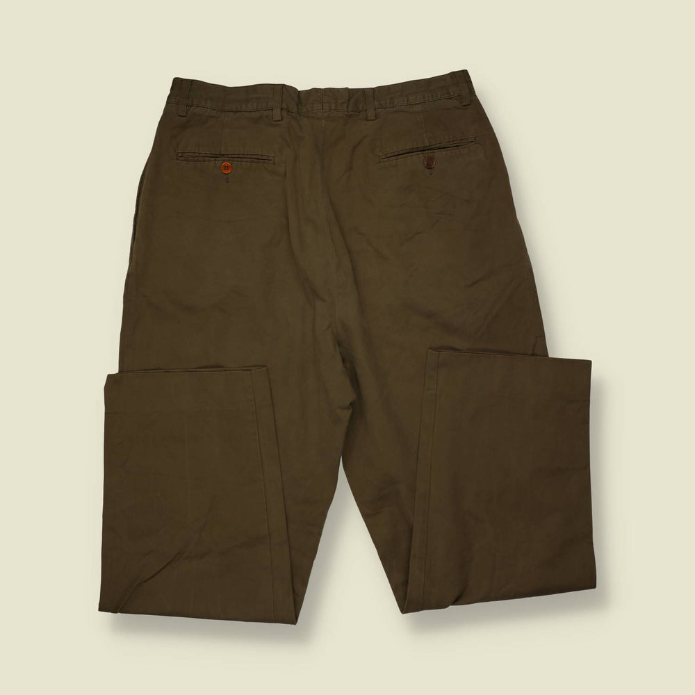 1980s | Norton & Wilson | Pleated Cotton Trousers | Olive - w34