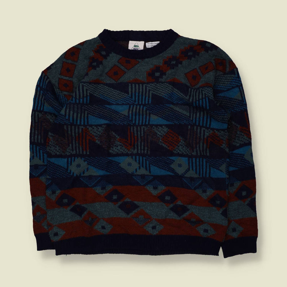1980s | Aztec Pattern Jumper | Blue/Rust - M
