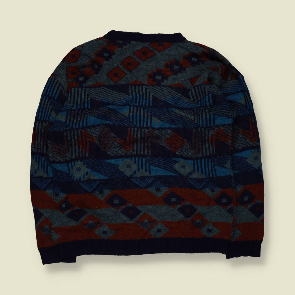 1980s | Aztec Pattern Jumper | Blue/Rust - M
