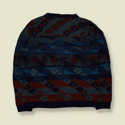 1980s | Aztec Pattern Jumper | Blue/Rust - M