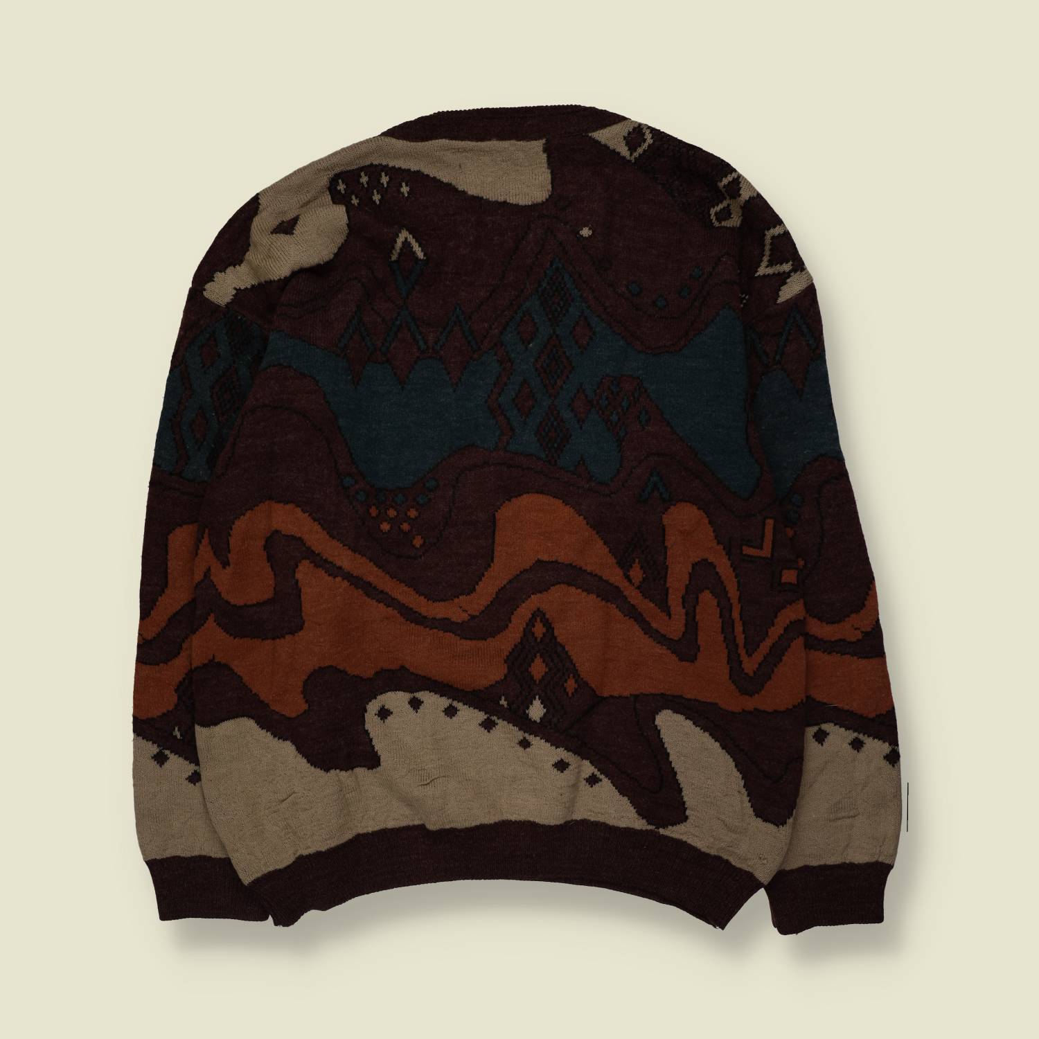 1980s | Abstract Landscape Jumper | Brown/Teal - XL