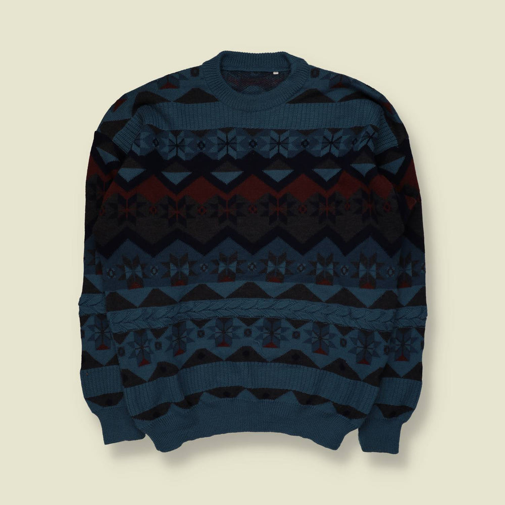 1980s | Fair Isle Jumper | Teal/Navy - XL