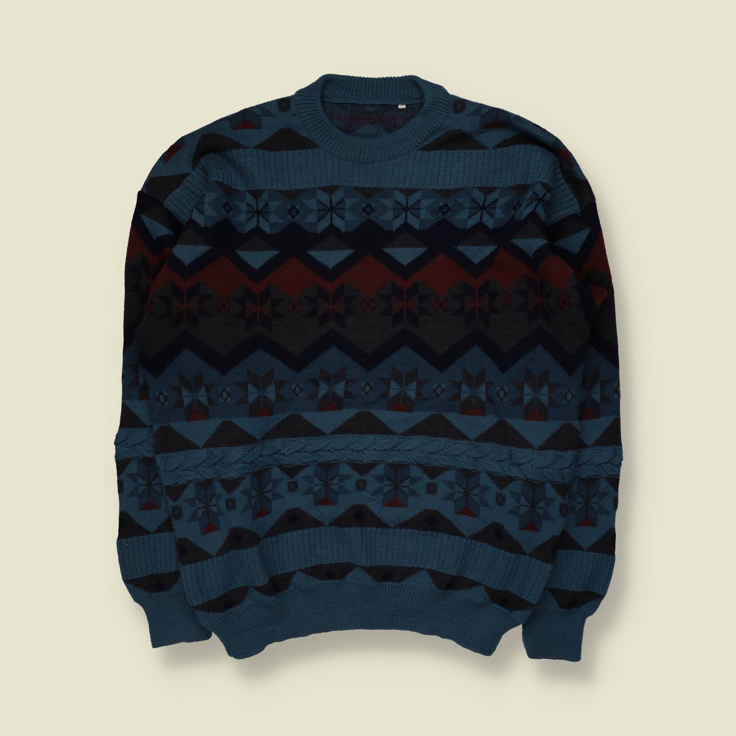 1980s | Fair Isle Jumper | Teal/Navy - XL
