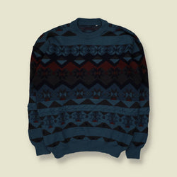 1980s | Fair Isle Jumper | Teal/Navy - XL