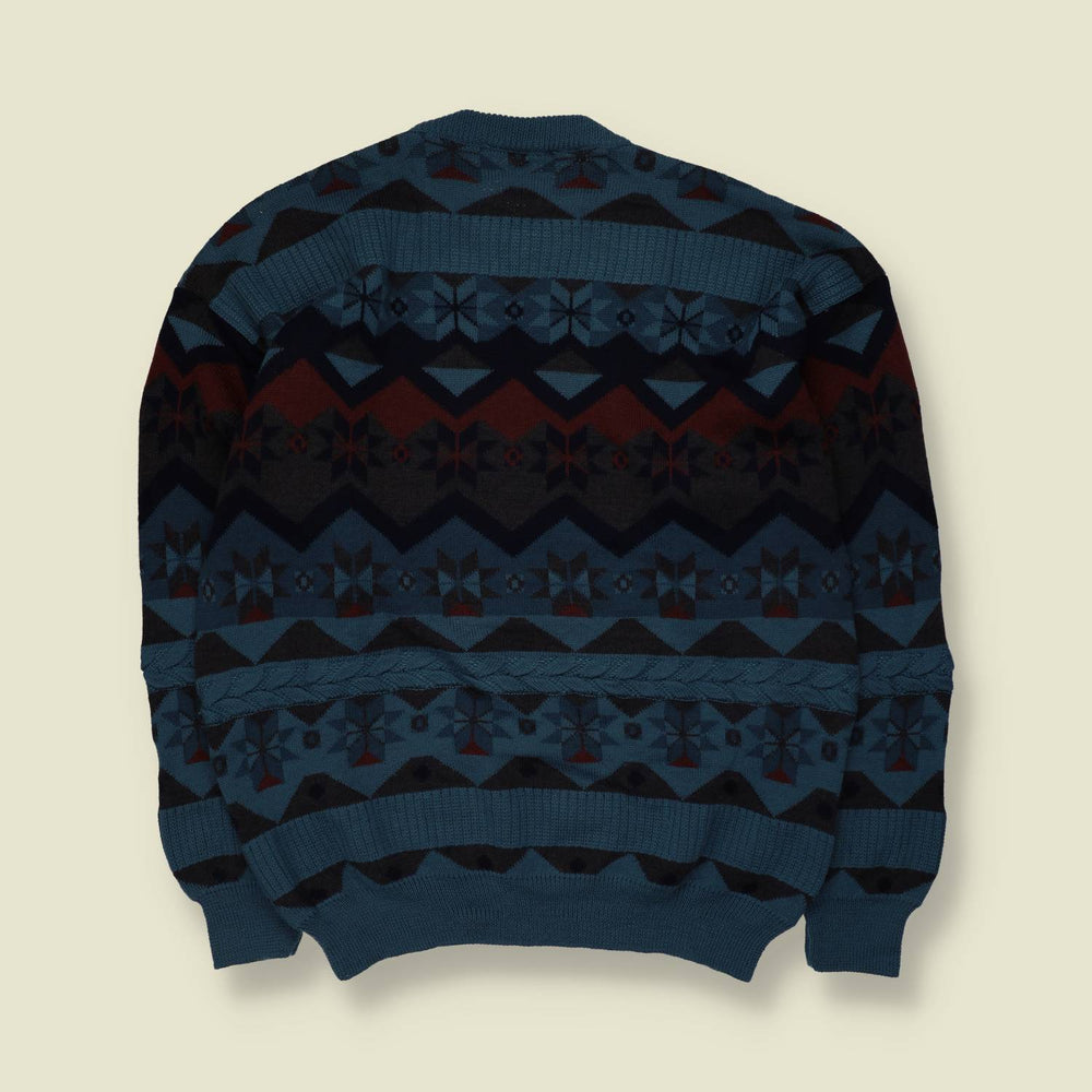 1980s | Fair Isle Jumper | Teal/Navy - XL
