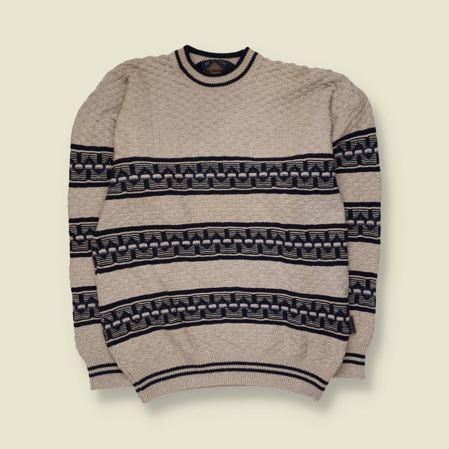 1980s | Bicester | Fair Isle Jumper | Stone/Navy - M