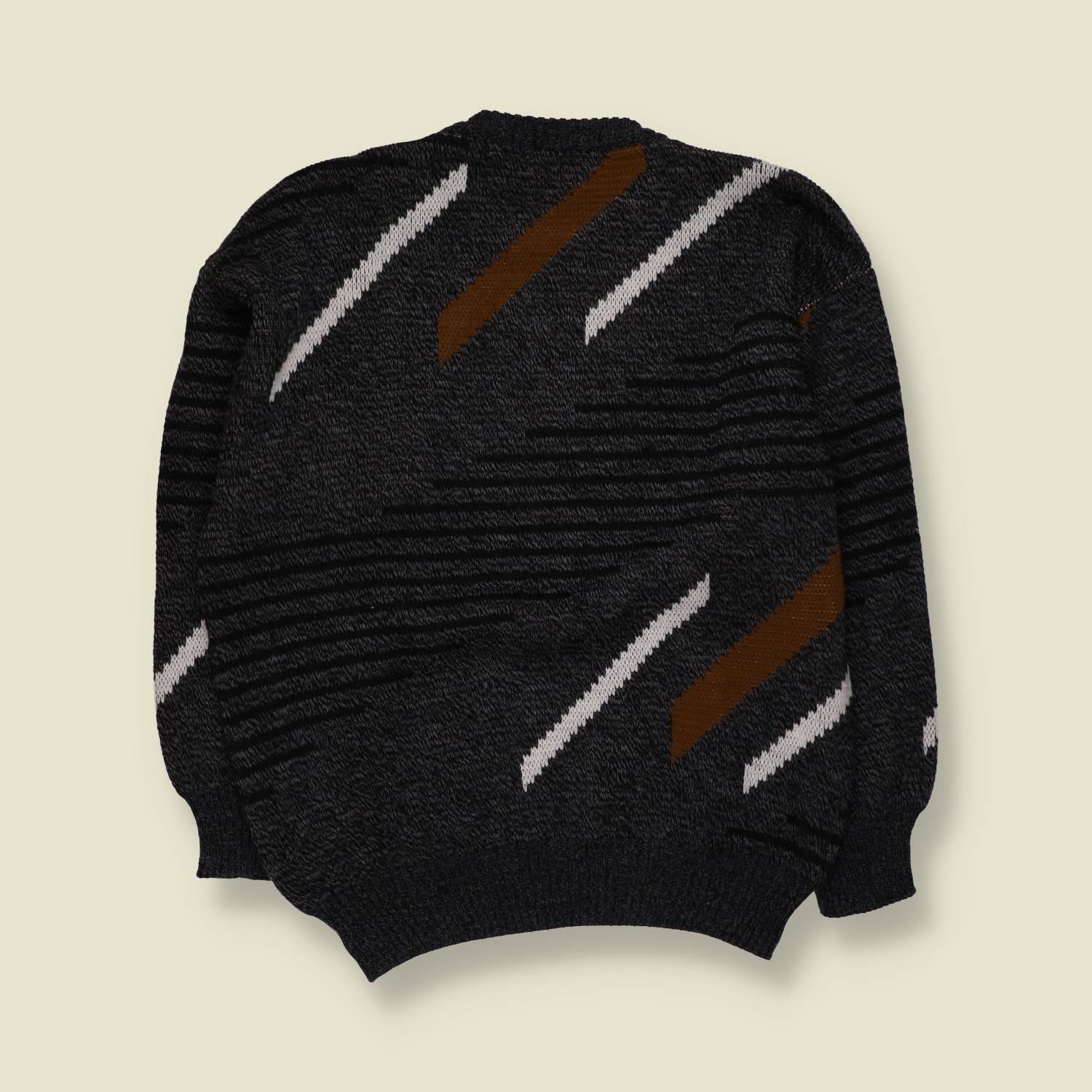 1980s | Abstract Streak Jumper | Charcoal/Brown - XL