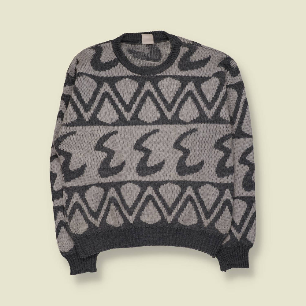 1980s | Graphic Pattern Jumper | Grey - L