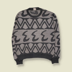 1980s | Graphic Pattern Jumper | Grey - L