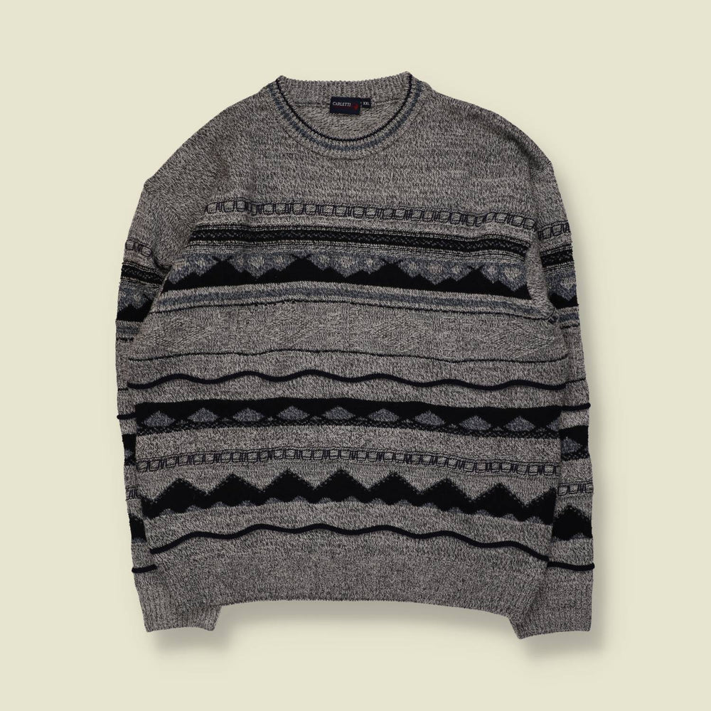 1980s | Carletti | Textured Pattern Jumper | Grey/Black - XXL