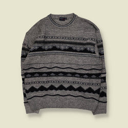 1980s | Carletti | Textured Pattern Jumper | Grey/Black - XXL