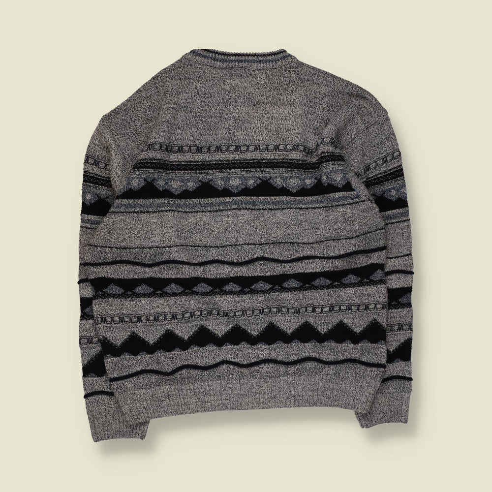 1980s | Carletti | Textured Pattern Jumper | Grey/Black - XXL