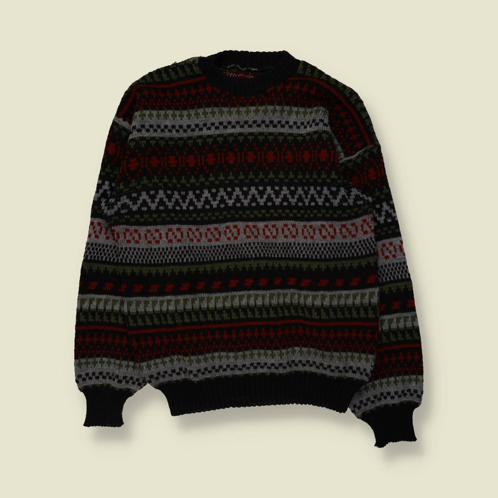 1980s | Fair Isle Jumper | Black/Rust - M