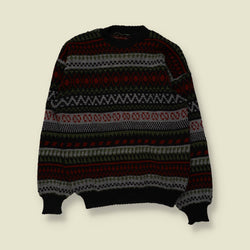 1980s | Fair Isle Jumper | Black/Rust - M