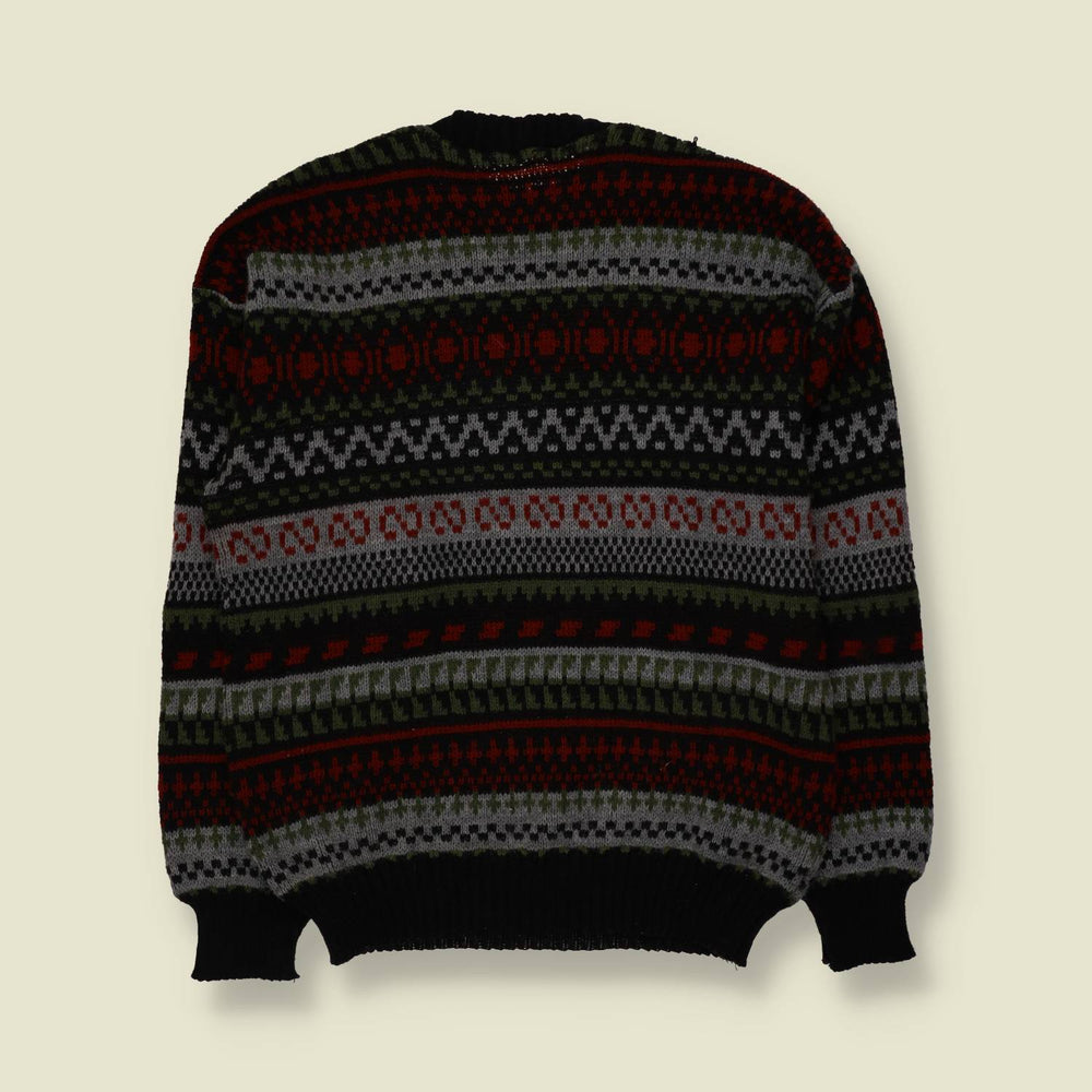 1980s | Fair Isle Jumper | Black/Rust - M
