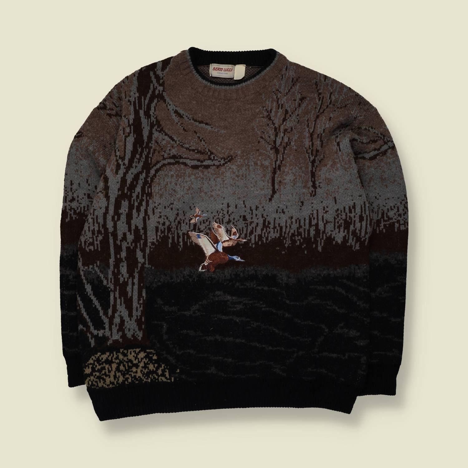 1980s | Berto Lucci | Duck Scenic Jumper | Brown/Grey - XL