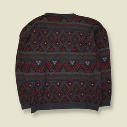 1980s | Aztec Pattern Jumper | Grey/Red - XXL