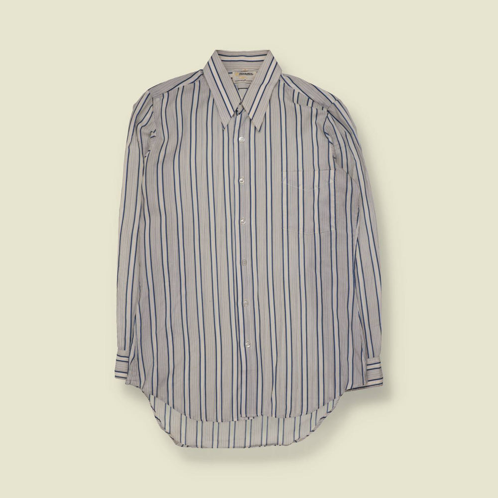 1970s | Manhattan | Striped Shirt | White/Blue - M