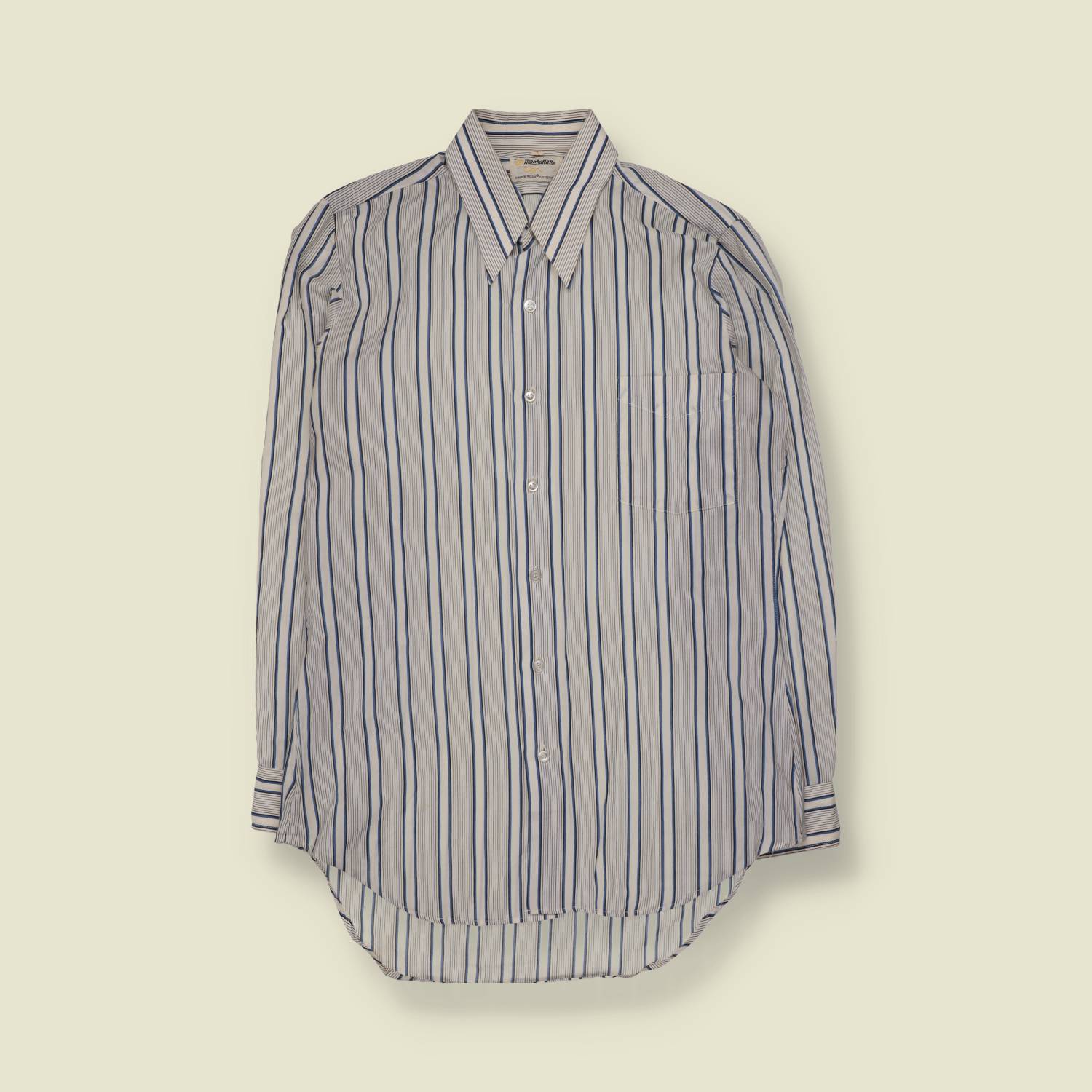 1970s | Manhattan | Striped Shirt | White/Blue - M