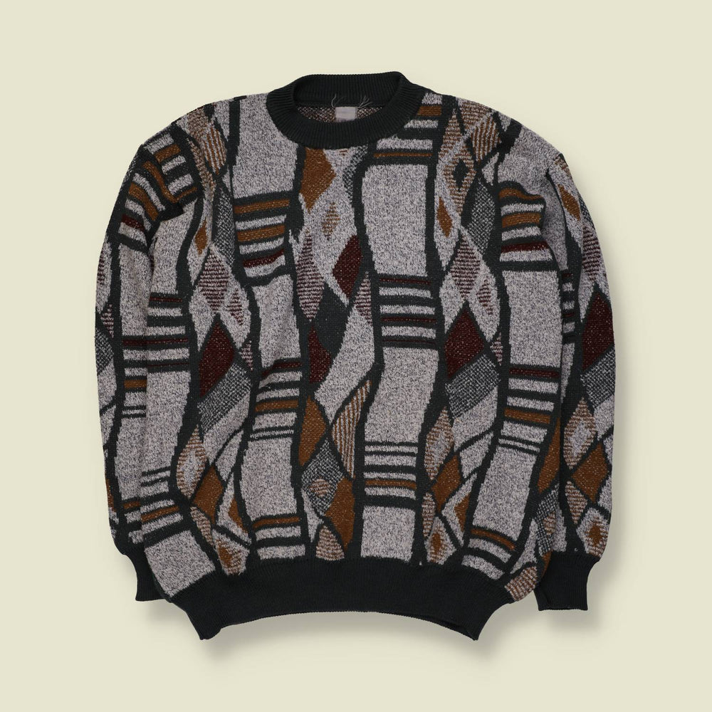 1980s | Abstract Diamond Jumper | Grey/Brown - 5XL