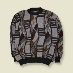1980s | Abstract Diamond Jumper | Grey/Brown - 5XL