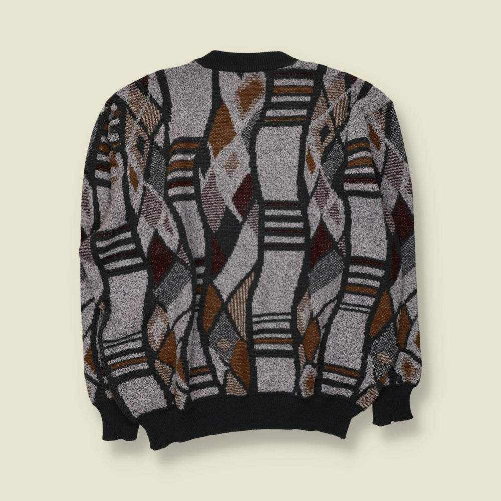 1980s | Abstract Diamond Jumper | Grey/Brown - 5XL