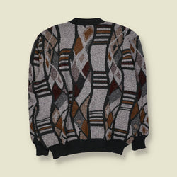1980s | Abstract Diamond Jumper | Grey/Brown - 5XL
