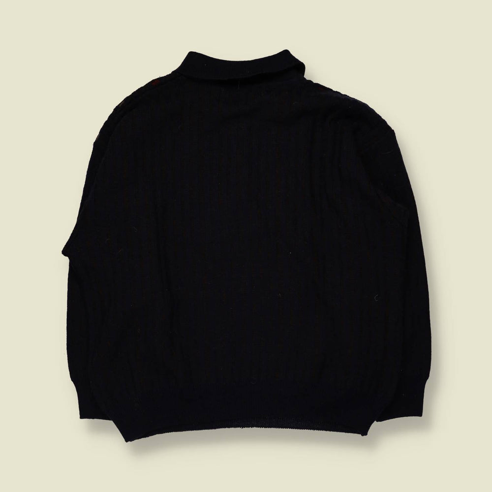 1980s | Commander | Wool Blend Quarter Zip Knit Polo | Navy - XXL