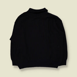 1980s | Commander | Wool Blend Quarter Zip Knit Polo | Navy - XXL