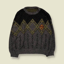 1980s | G. Molini | Wool Blend Diamond Knit Jumper | Grey Multi - XXL