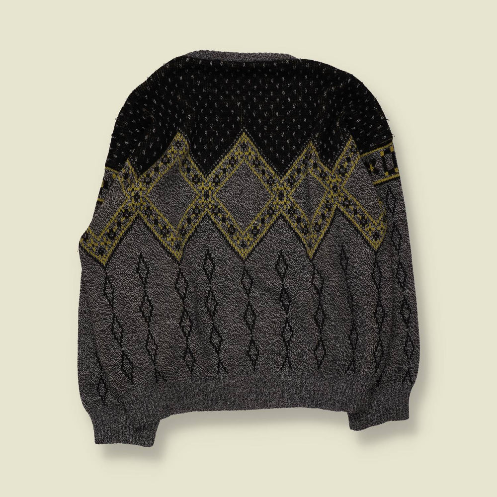 1980s | G. Molini | Wool Blend Diamond Knit Jumper | Grey Multi - XXL