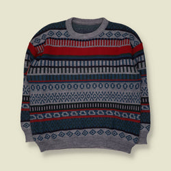 1980s | Unbranded | Wool Blend Aztec Pattern Knit Jumper | Grey Multi - XXL