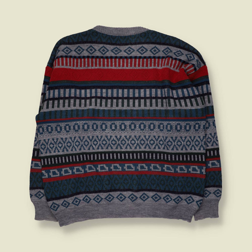 1980s | Unbranded | Wool Blend Aztec Pattern Knit Jumper | Grey Multi - XXL