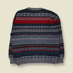 1980s | Unbranded | Wool Blend Aztec Pattern Knit Jumper | Grey Multi - XXL