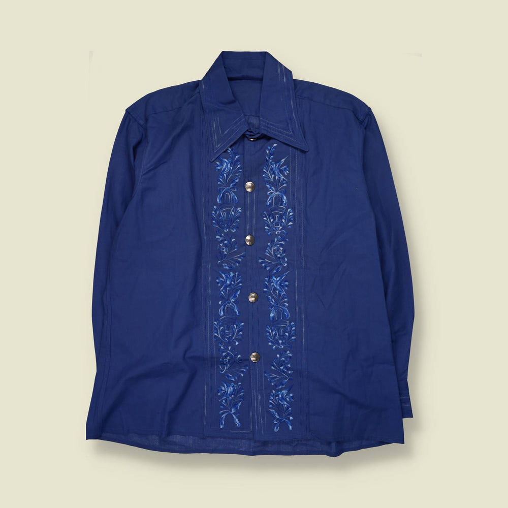 1970s | Embroidered Shacket | Blue - XXL