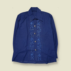 1970s | Embroidered Shacket | Blue - XXL