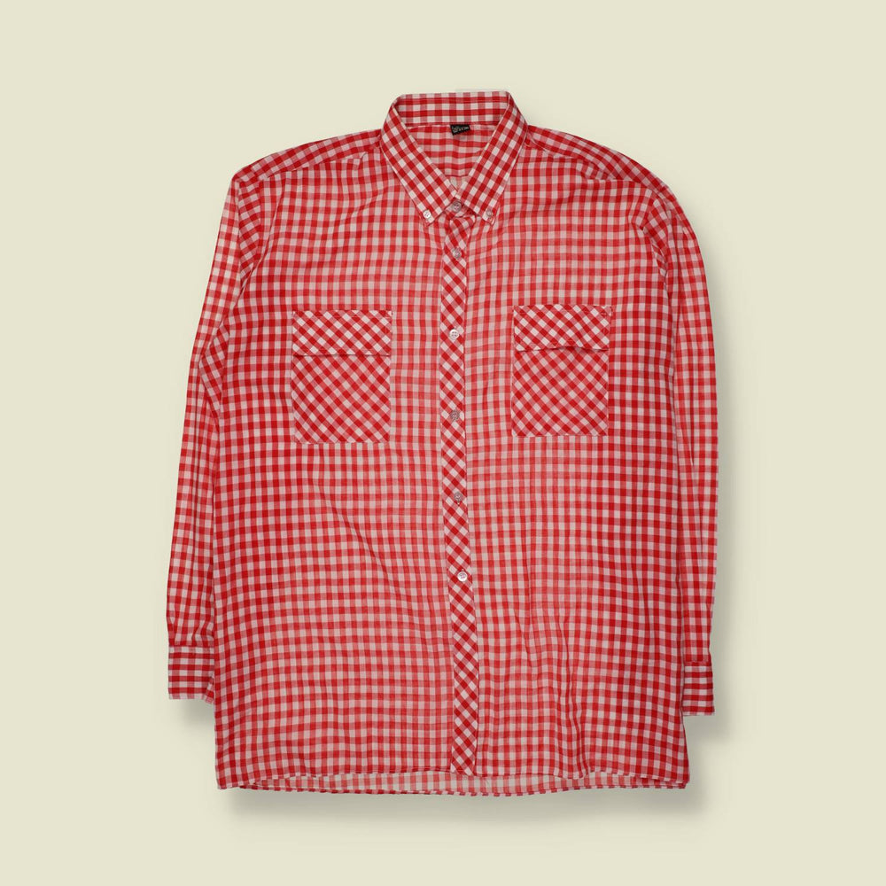 1970s | Gingham Check Shirt | Red/White - 3XL