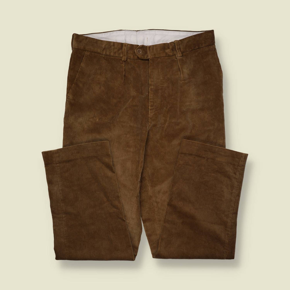 1980s | Pleated Corduroy Trousers | Tan - w36