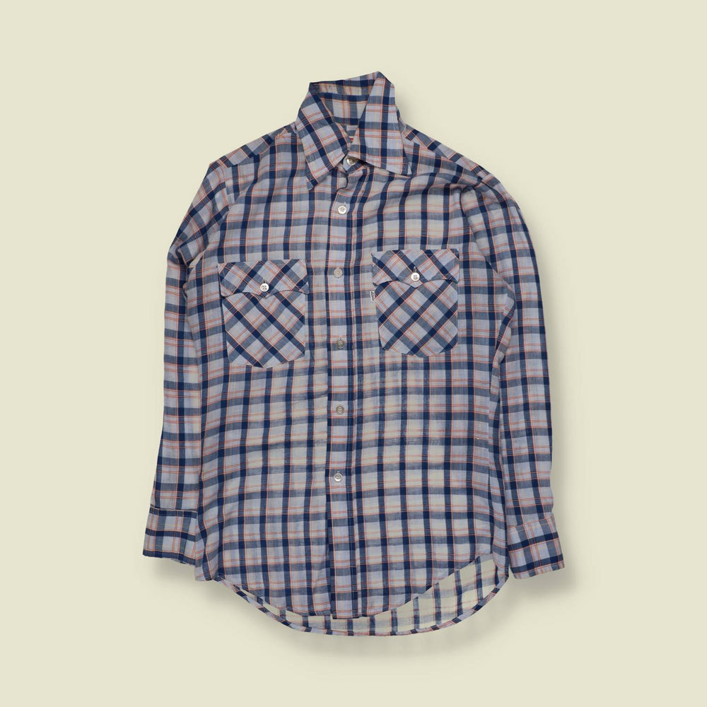 1970s | Levi's | Check Shirt | Blue/Grey Plaid - S