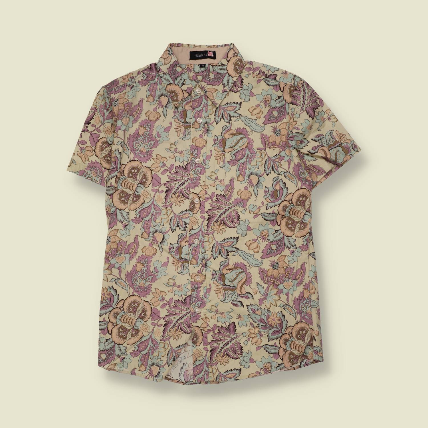 1970s | Baker | Floral Shirt | Cream/Purple - XS