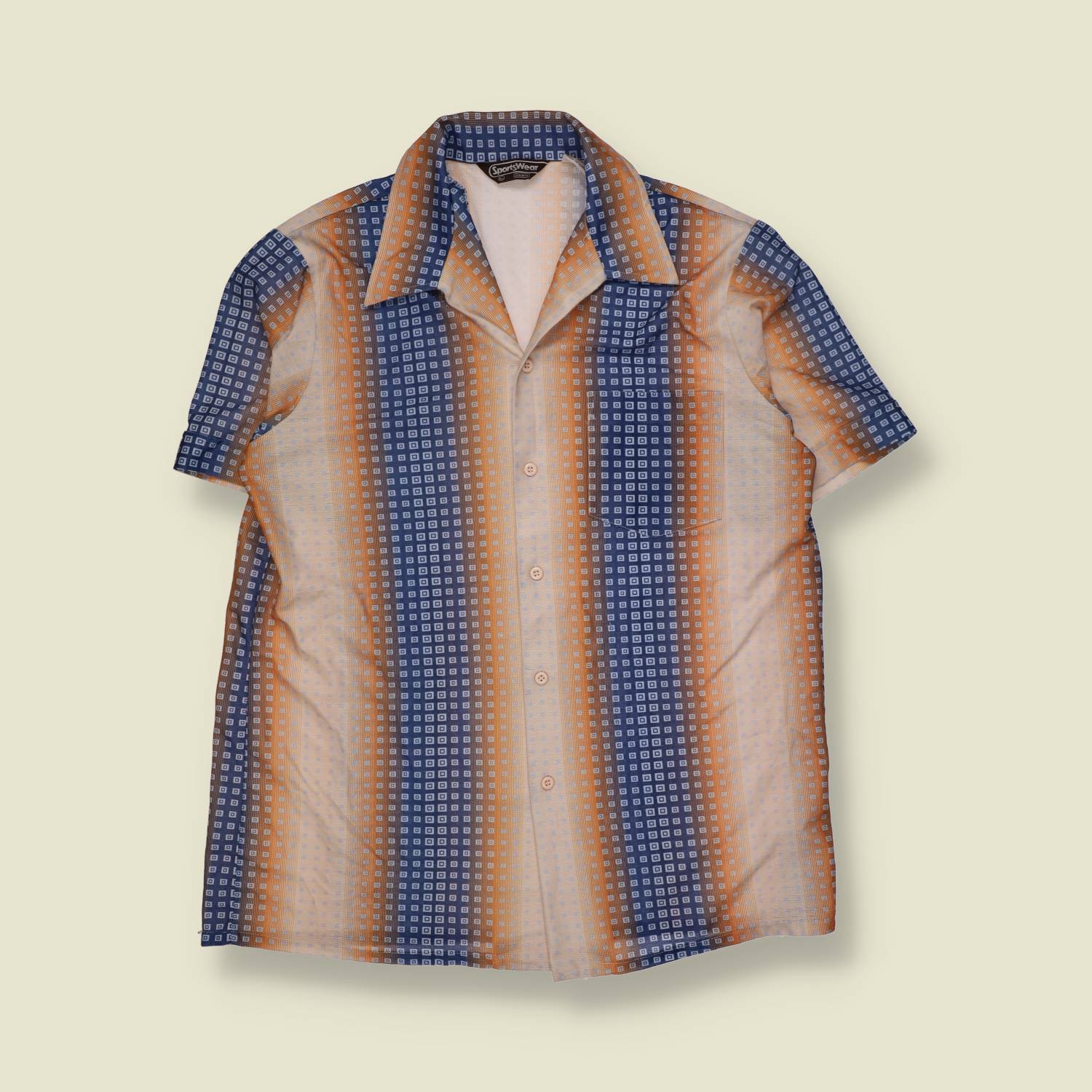 1970s | Sears | Geometric Print Shirt | Blue/Orange - M