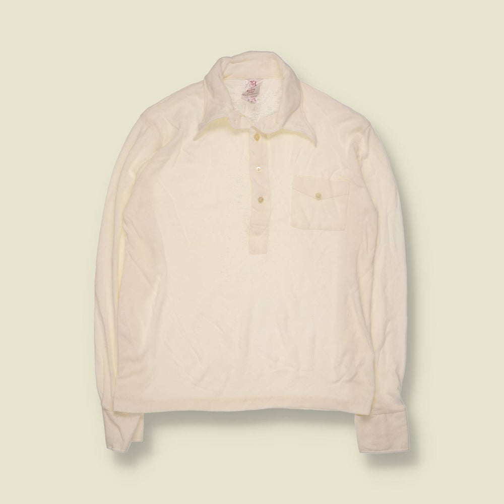 1970s | TGL | Long Sleeve Polo | Cream - M